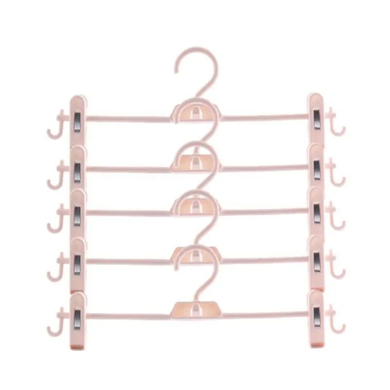 Розовый 5pcs Stackable Hanger Rack Strong Plastic Pants Trouser Skirt Add-On Hanger with Adjustable Clip and hook Non Slip Space Saving - Цвет: Розовый