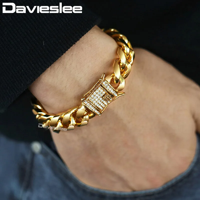Мужской браслет Davieslee 2018 золотой из Майами кубинская цепочка браслеты для мужчин