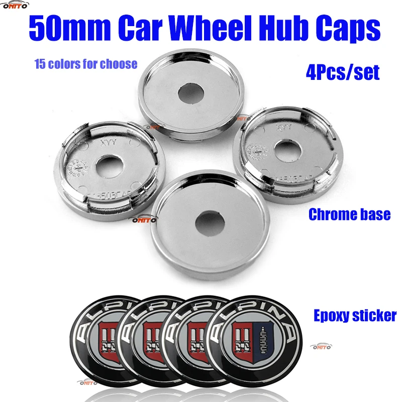 

HOT Sale 50MM 5CM Chrome For Alpina Emblem Car Wheel Rim Center Hub Cap Covers 15 Type Logo 45mm Epoxy Decal For BMW Series 4pcs