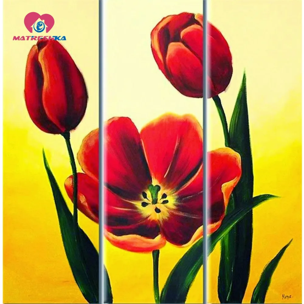 

diamond painting flowers Tulips Triptych diamond embroidery diy diamond painting cross stitch picture of rhinestones mosaic kit