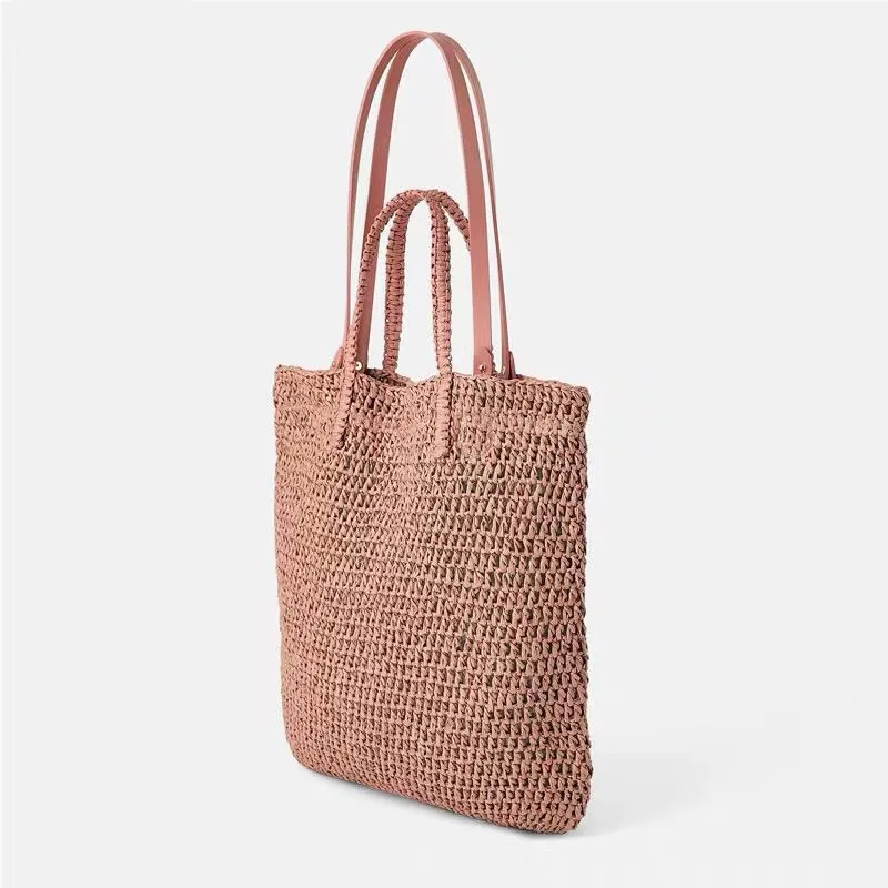 Тканая пустотелая бумажная соломенная сумка, сумка на плечо, женская пляжная сумка, модная дорожная сумка для девушек, Женская Повседневная Сумка-тоут - Цвет: pink