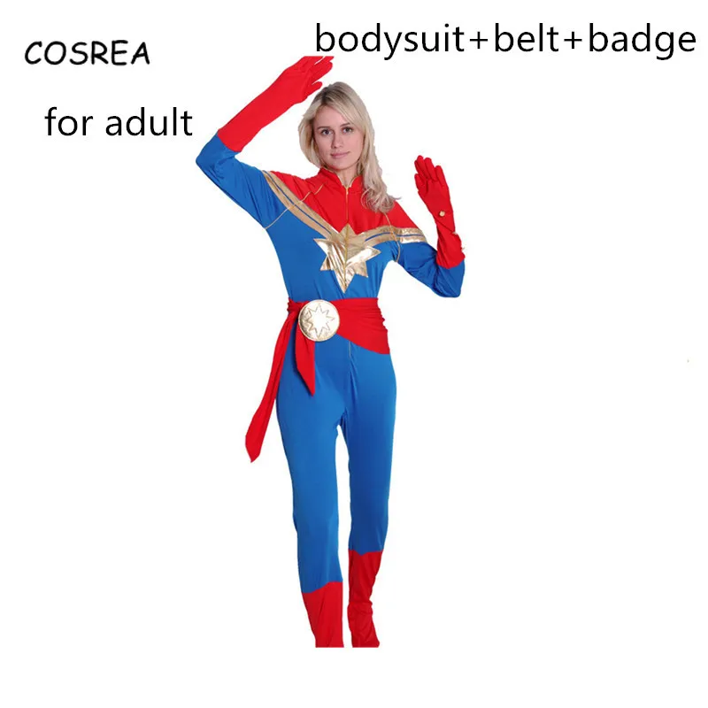 

Captain America Costume Girl Onesie Women Bodysuit Belt Badge Adult Spandex Catsuit Cosplay Sexy Tight Superhero Zentai Party