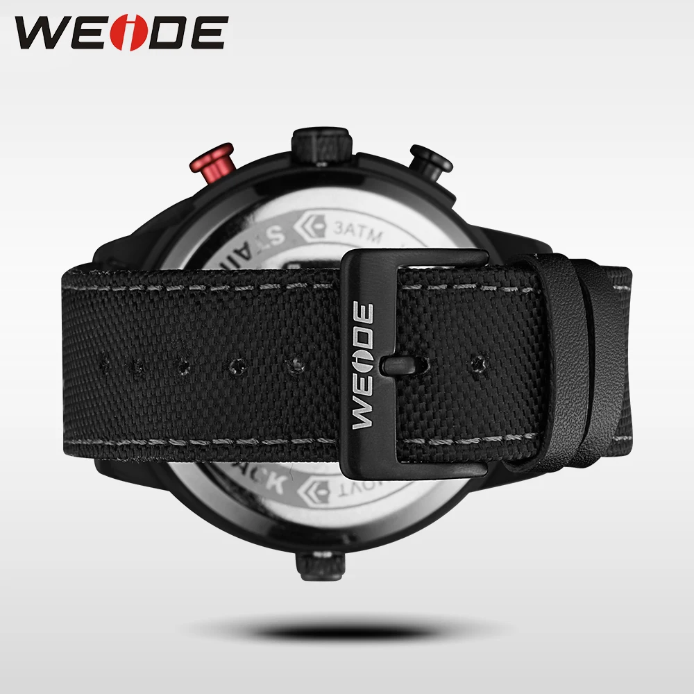 WEIDE Роскошные часы спортивные цифровые нейлоновый ремешок черный круглый большой циферблат многочасовой пояс мужские кварцевые автоматические часы водонепроницаемые аналоговые