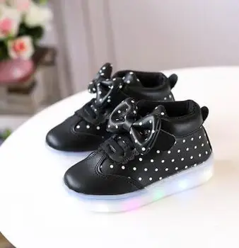 

Wholesale - (5 pairs) 2017 new autumn and winter children's shoes LED light shiny girl baby dots bow shoes casual shoes