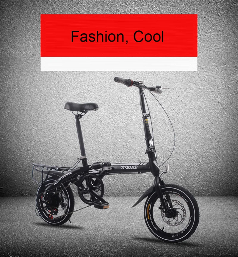 Excellent Adult Folding Bike 16-Inch Speed Change Two-Disc Brake Folding Car Small Wheel Portable Student Leisure Bicycle 1