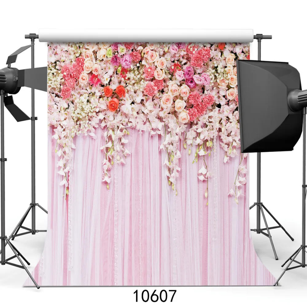 

Background for Photos Pink Curtain Floral Party Computer Printed Vinyl Photography Backdrop Photocall for Weddings Children Baby