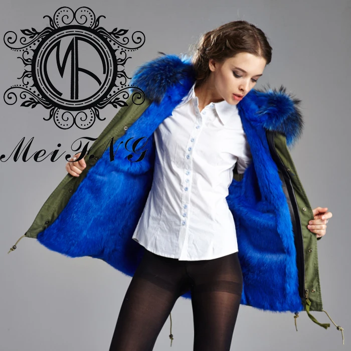 

Winter Coats Women Korean Style Rabbit Fur Fleece Lined Jackets Outerwear Military Parka