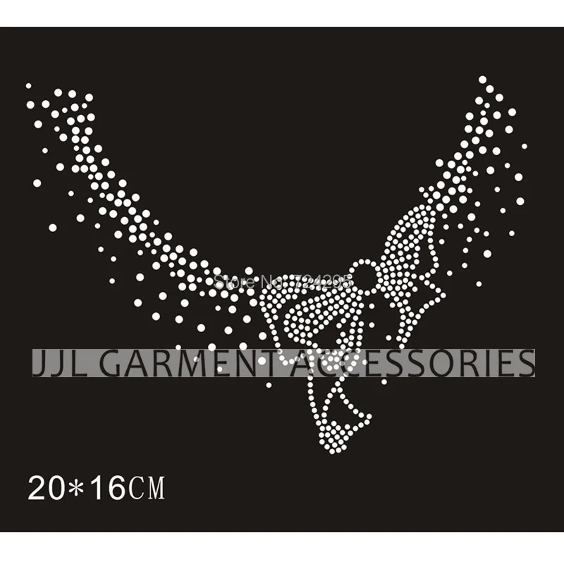 

2PCS/LOT butterfly NOTE necklace rhinestones motif heat transfer iron on patch garment accessories, welcome customized design
