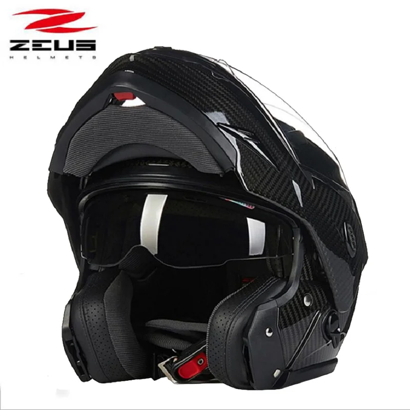 

2018 Autumn Winter New ZEUS Double lens Flip Up Motorcycle Helmet ZS-3500E Open Face Motorbike Helmets cap Made of carbon fiber