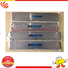Free Shipping!Stainless steel LED Door Sill Scuff Plate Threshold Pad Tread Plate Welcome Pedals For Peugeot 408 2014 4PCS