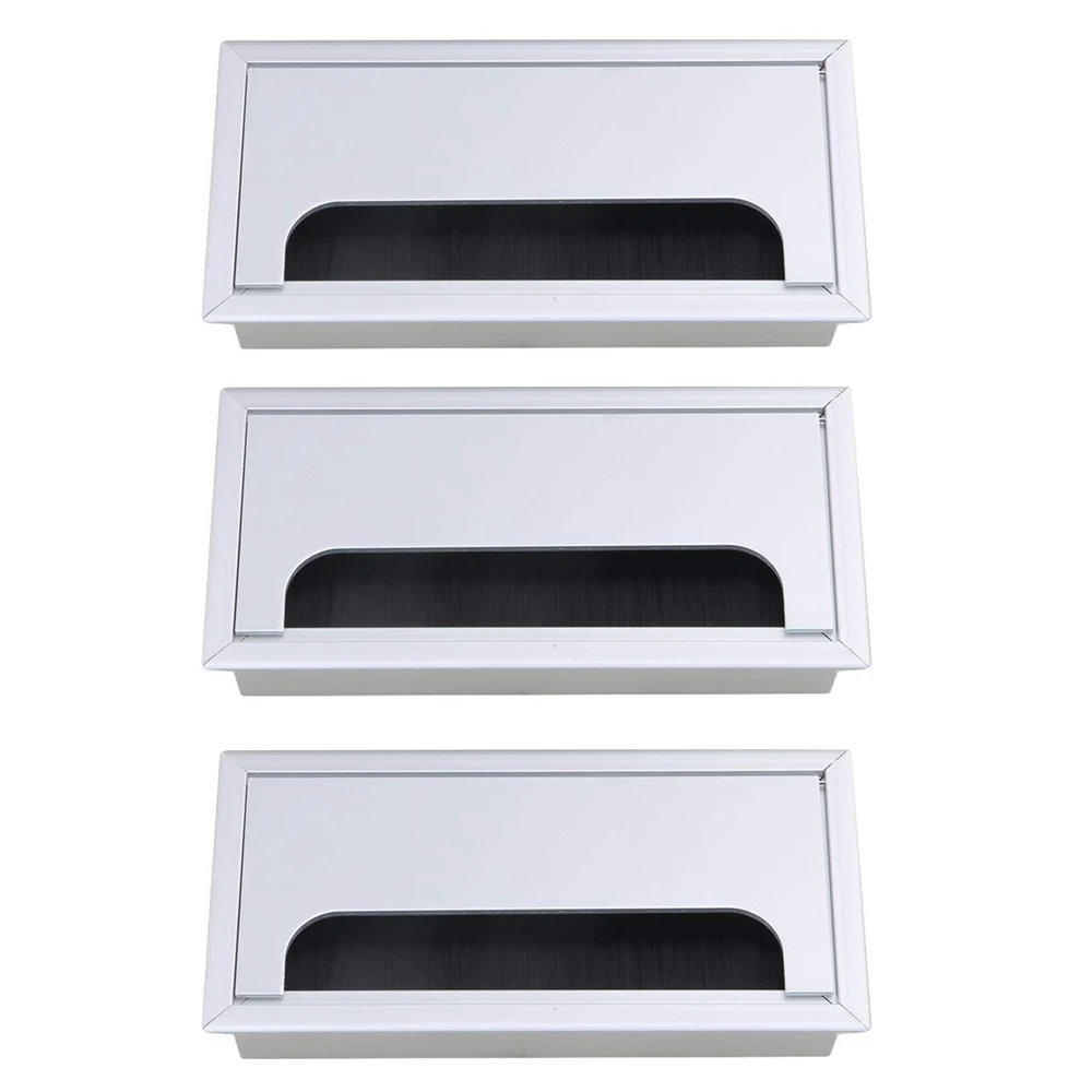 Aluminum Alloy Silver Table Desk Rectangle Wire Cable Grommet Hole
