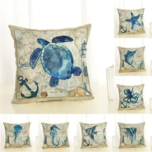 Sea Animals Printed Tortoise Cushion Cover 45x45cm Linen Jellyfish Throw Pillow Covers Blue Fish Pillowcases Hot Homewares Decor Sea Animals Printed Tortoise Cushion Cover 45x45cm Linen Jellyfish Throw Pillow Covers Blue Fish Pillowcases Hot Homewares Decor