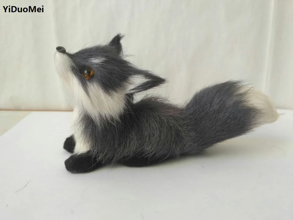 artificial fox model plastic&ampfurs mini 13x6cm lovely dark gray handicraft home decoration gift a1904 | Дом и сад