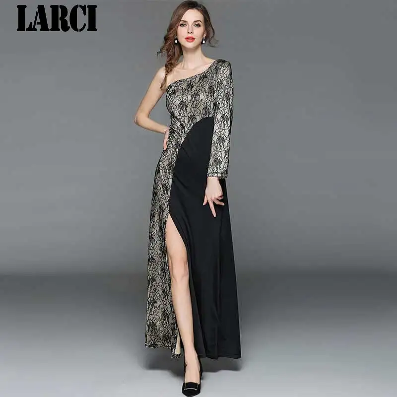 LARCI новые кружевное платье Для женщин на одно плечо с длинным рукавом сексуальное