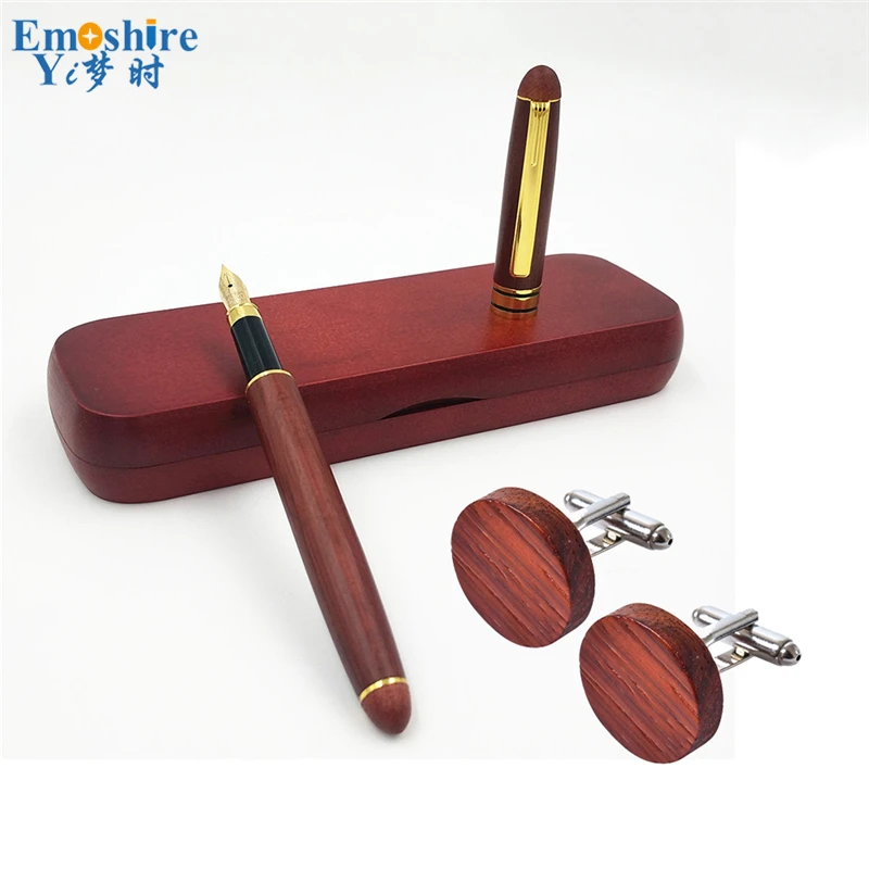 

Vintage Stationery Pen Set Man Collection Wood Cuff Links for Wedding Metal Pen Retro Wooden Fountain Pen Gift Set Man PC005