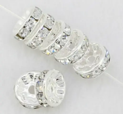 

6mm 8mm 10mm 12mm BDGER White Spacer Metal silver Plated Rondelle Rhinestone Loose Beads For Best DIY crystal Shamballa