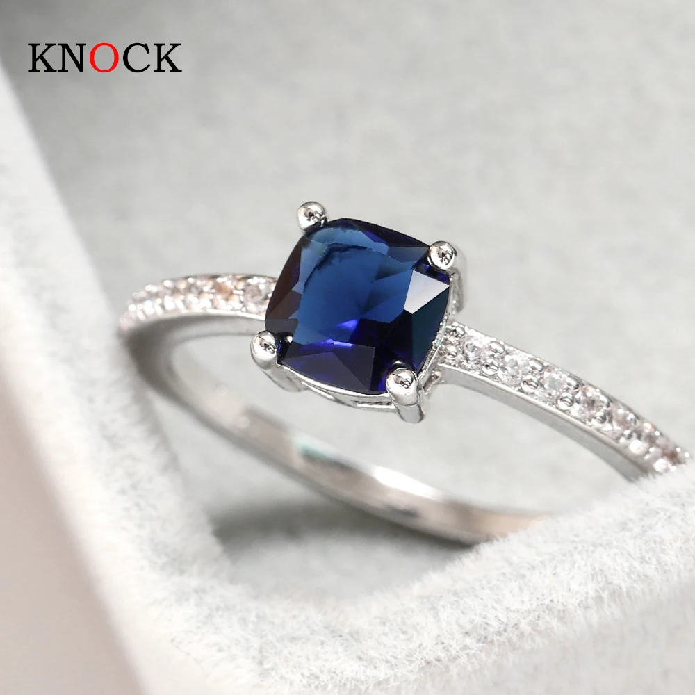 KNOCK Высокое качество много цветов небесно-голубой камень кольцо Свадьба Помолвка подарок роскошное инкрустированное камнями кольцо
