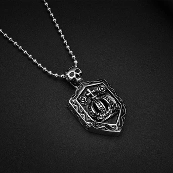 

1 Piece Skull Cross Crown Shield Pendant Necklace for Men Unisex with 24 Inches Chain Silver Stainless Steel Jewelry