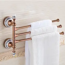 3 поворотный Электрический Полотенцесушитель/держатель баров розовое золото латунь Ванная комната стойки для полотенец вешалка для