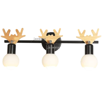 

Nordic wall lamp wood mirror headlights creative bedroom wall led antler wall light bathroom cosmetic mirror wall sconce decor