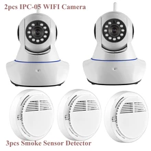 Wifi Alarm System APP Control Wireless WiFi IR Cut IP Camera HD 1MP CMOS Security CCTV IP Camera Alarm with Smoke Detector