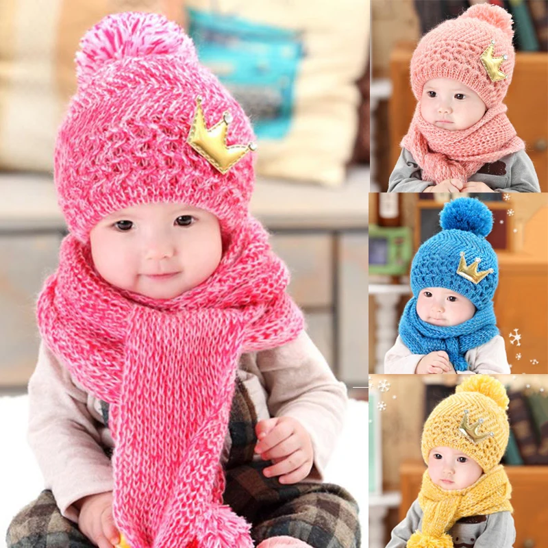 

Baby Hat Caps Scarf Set Baby Girls Cap Autumn Warm Knit Children's Winter Hats Kids Children Caps Hat with Scarf Hats for Girls