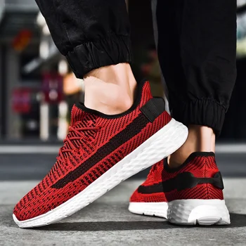 

2019 New Men's Flyknit Sneaker Breathable Running Shoes Light Massage Casual Shoe Outdoor Tennis Sportswear Footwear Large 38-48