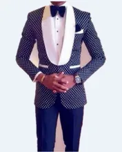 Slim Fit Groomsmen Shawl White Lapel Groom Tuxedos Navy Blue/Black Men Suits Wedding Best Man (Jacket+Pants+Tie+Hankerchief)BK1
