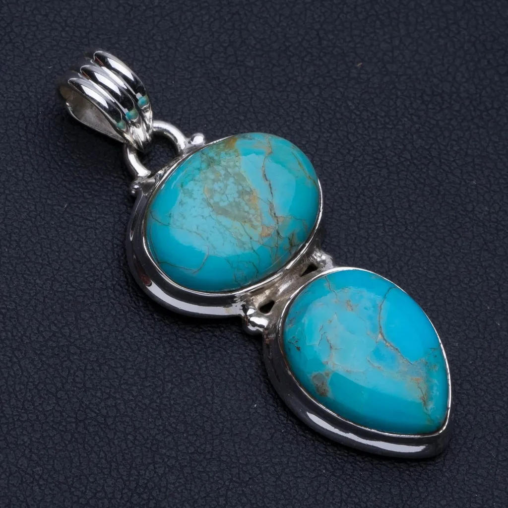 

Natural Caribbean Larimar Punk Style 925 Sterling Silver Pendant 2" P0499