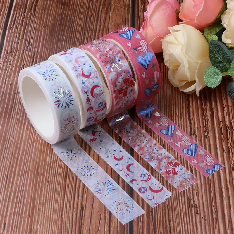 

NEW Silver Foil Paper heart, moon, stars Masking Tape Decorative Adhesive Washi Tape Scrapbooking for DIY Creative Stationery