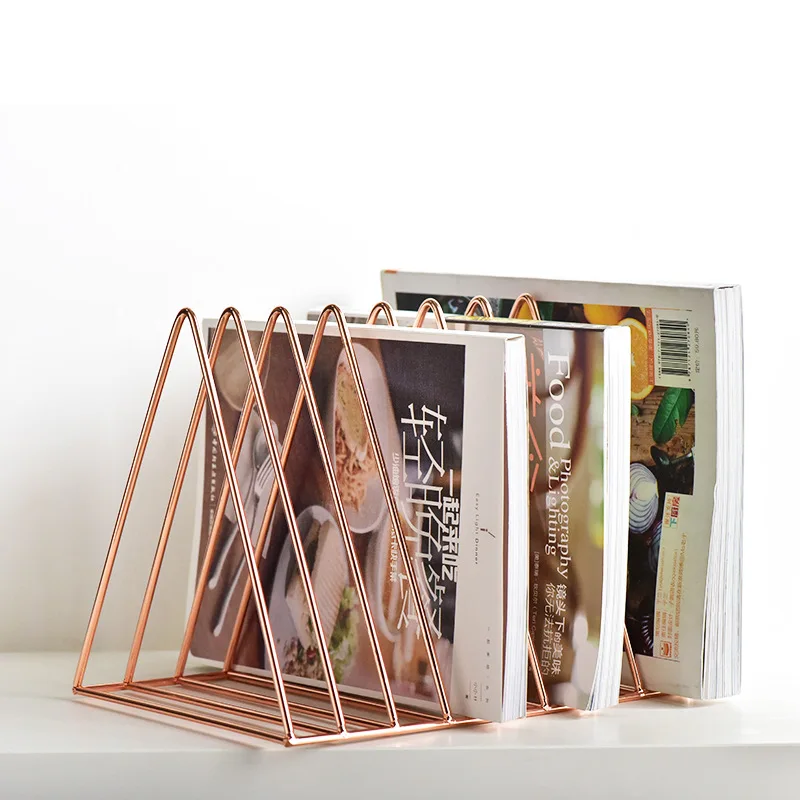 

Nordic Geometric Rose Gold Iron Art Bookshelf Home Office Storage Rack Home Organizer Tool For Books Magazine School