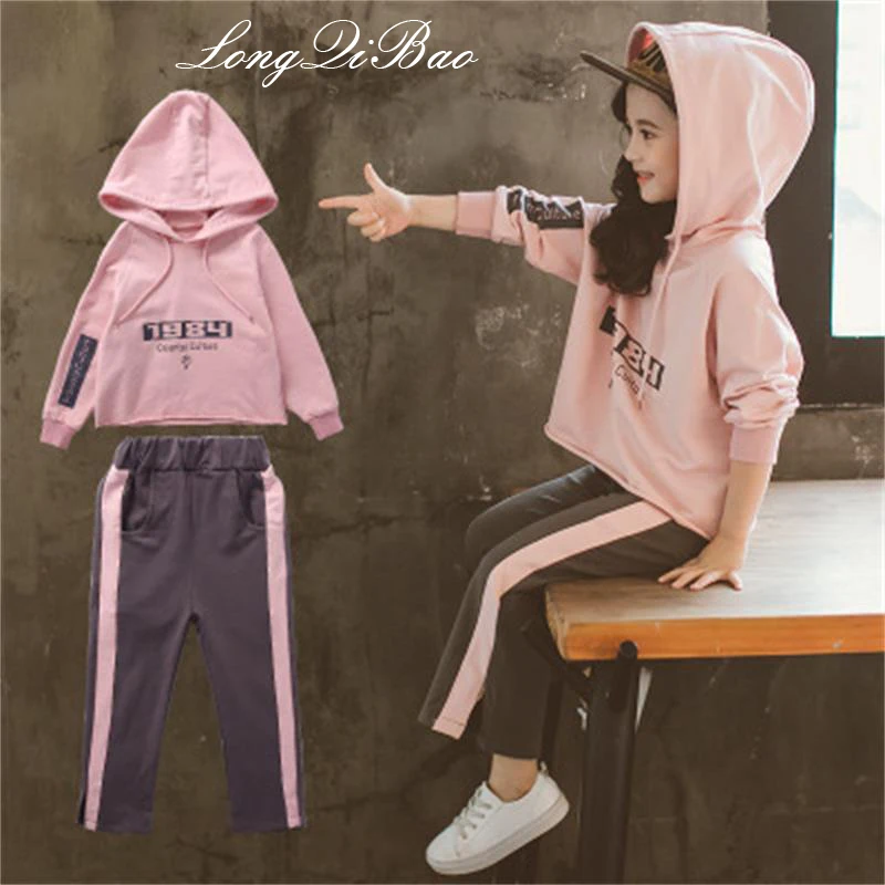 

Girls autumn hooded letter set 2018 new big children's fashion sweater Korean girls two sets of sportswear tide clothes
