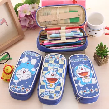 

Cartoon Doraemon Totoro Leather pencil bag Big capacity zipper cute school pencill case for girls office school supplies