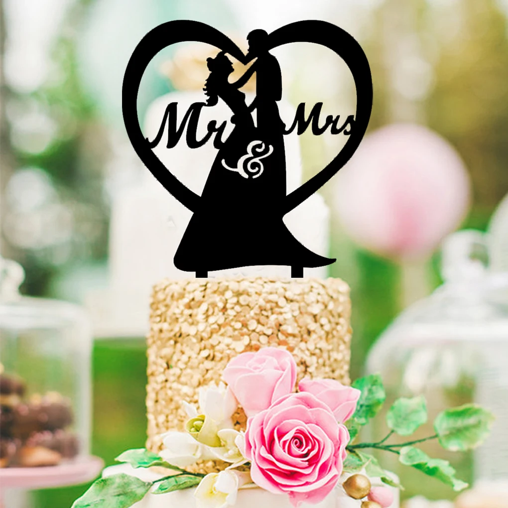 2019 Romantic Acrylic Cake Topper Mr Mrs Hollow Cake Accessory Wedding Cake Topper Decoration Party Supplies