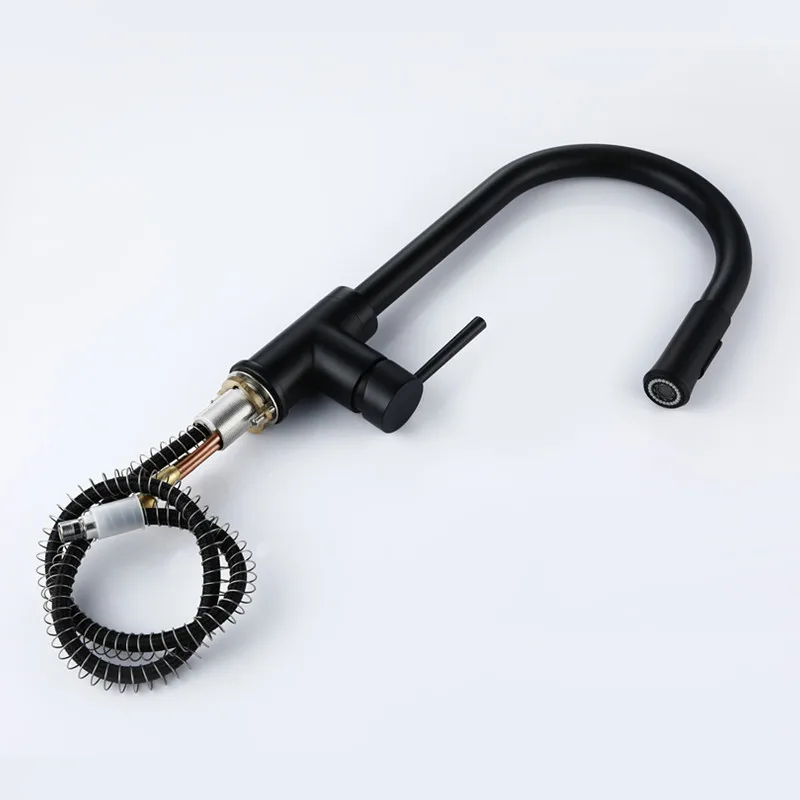  Smesiteli Kitchen Faucet Brass Matte Black Finish Kitchen Sink Pull Out Swivel Gooseneck Spout Mixe - 32878796730