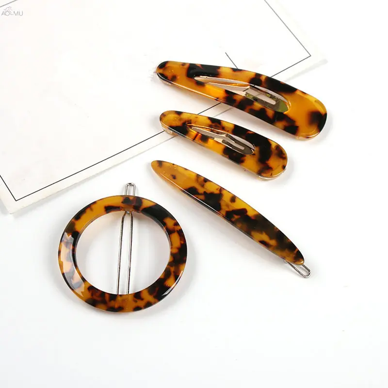 

AOMU 1PCS Japan Resin Acrylic Hairpins Geometric Round Triangle Leopard Print Hair Clips Hair Accessories for Women