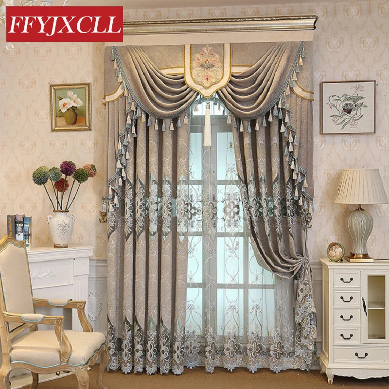 

Custom Made Luxury Valance Curtains Cloth For living Room Bedroom Flowers Embroidered Curtains Windows Fabric Blinds Tulle