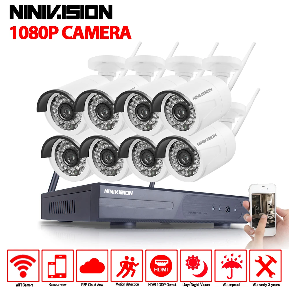 Ninivision 8ch 1080 P NVR WI-FI комплект видеонаблюдения Разъем andplay 1080 P HD 2.0mp Беспроводной Водонепроницаемый Ночное Видение видеонаблюдения Системы