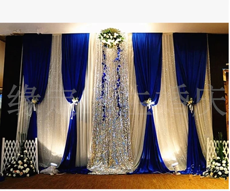 Free Shipping Royal Blue Wedding backdrop with silver sequin in middle