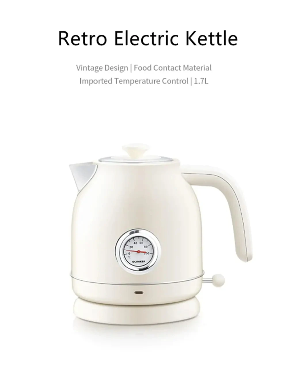 classic Electric Kettle Vintage Electric Kettle Stainless Steel With  Thermometer Dial Hot Water Boiler Quick Boil Water Boiler 1.7 Litre easy to  carry