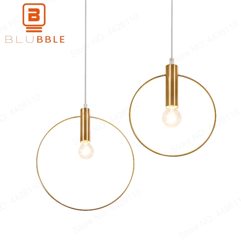 

BLUBBLE Vintage Antique Golden Circle Pendant Lights Originality Plated Vacuum Modern Led lamp Bar Counter Hanglamp Simple