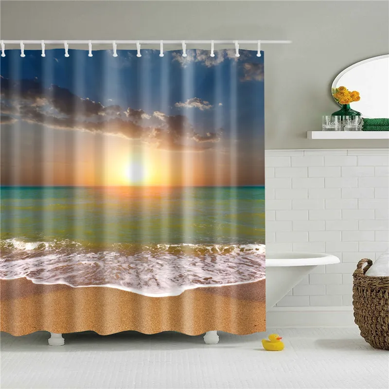 Морской пейзаж занавески для душа Водонепроницаемый Ванная комната поставка для ванной набор занавесок с крючками для ванной экран Декор - Цвет: TZ170832