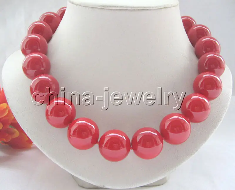 

Beautiful 18" 20mm coral red perfect south sea shell pearl necklace - GP clasp^^^@^Noble style Natural Fine jewe FREE SHIPPING