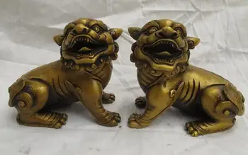 

Chinese Folk Classic Bronze Feng Shui Evil Fu foo Dog Lion Statue Pair