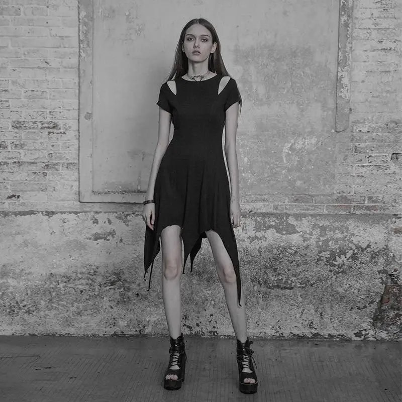 

Punk Rave Women's Punk Asymmetrical Cold Shoulder Dress OPQ-316