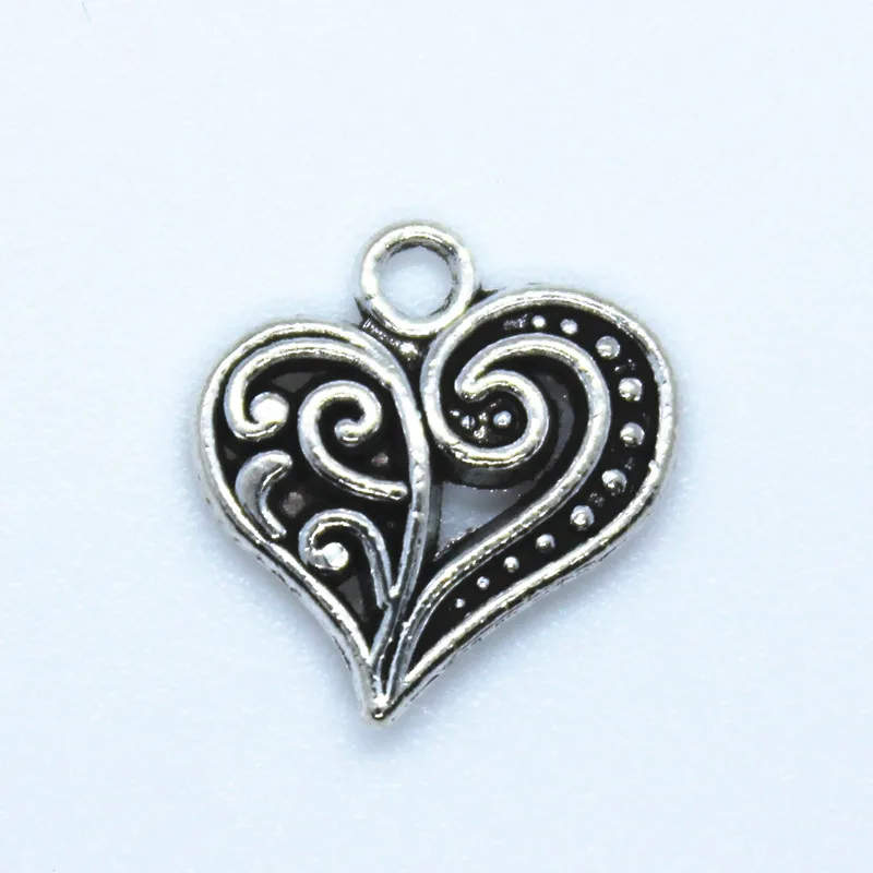 

40PCS/Pack Retro Silver Alloy Double Side Love Heart Hollow Pendants Charms Jewelry Crafts For Necklace Bracelet Making Findings