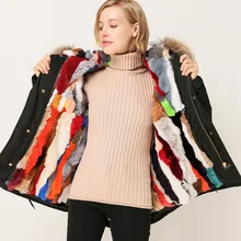 CX-G-P-26 женская зимняя теплая парка с натуральным большим меховым воротником, роскошная подкладка из кроличьего меха Рекс