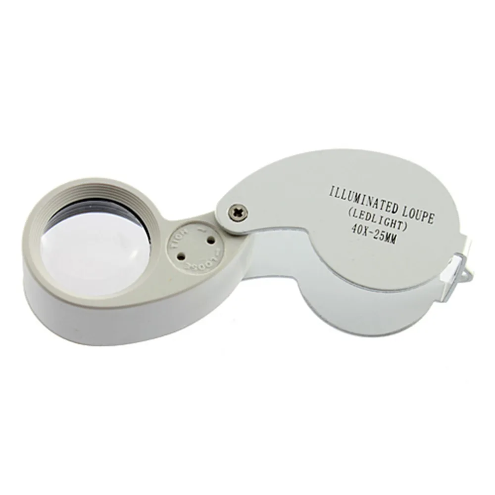 5pcs Magnifying Loupe 40X 25mm 40X25mm 40 x 25 Jeweller LED Light Glass