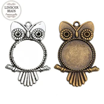 

10pcs Charm Blank Round Cabochon Base Bezel Tray Fit 20mm Cabochons Necklace Findings K0383 Antique Bronze Owl Pendant Settings