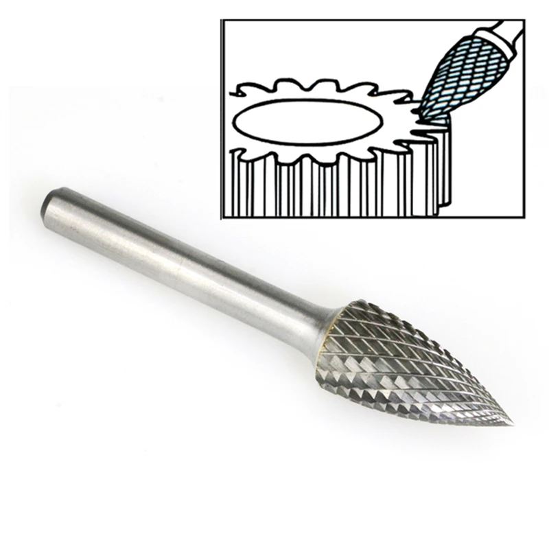 SG-5 Tungsten Carbide Burr File 1/2 Inch Head with 1/4 Inch Shank Pointed Tree Shape Metalworking Bit for Rotary Die Grinder 
